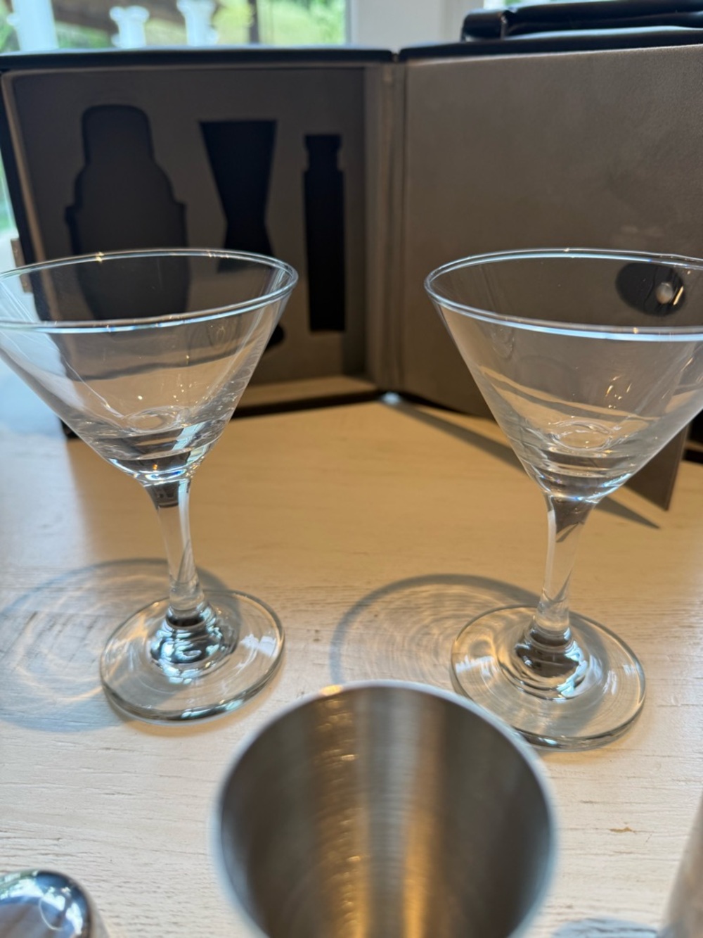 Martini Glasses & Cocktail Bar Tool Set - Clear Glass, Silver Tools 🍸 - Picture 7 of 9